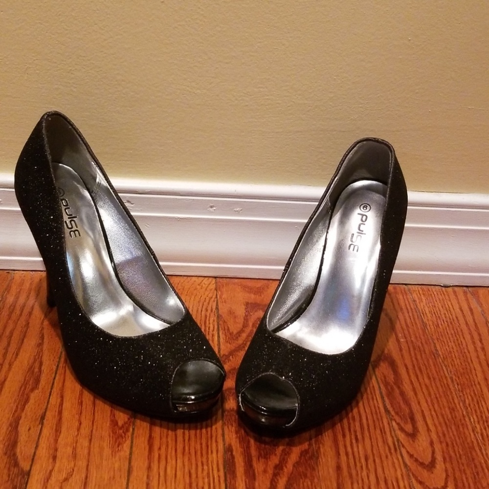 Black Glitter Heels